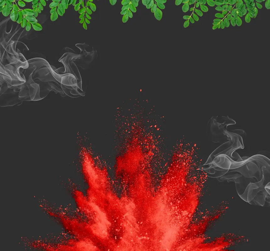 Red spice explosion with green herbs for Moxie About Page hero