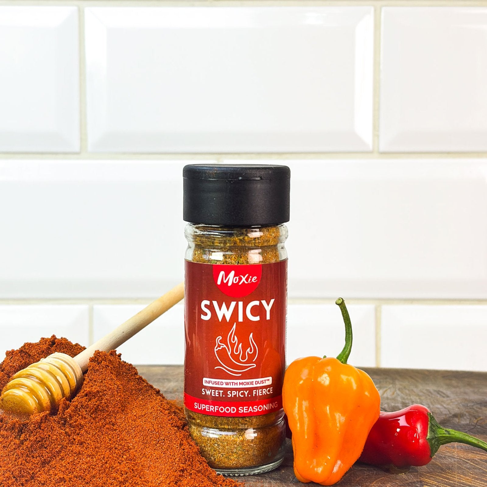 Moxie Swicy Superfood Seasoning blend — sweet, spicy, fierce flavour for chicken, seafood, and more.